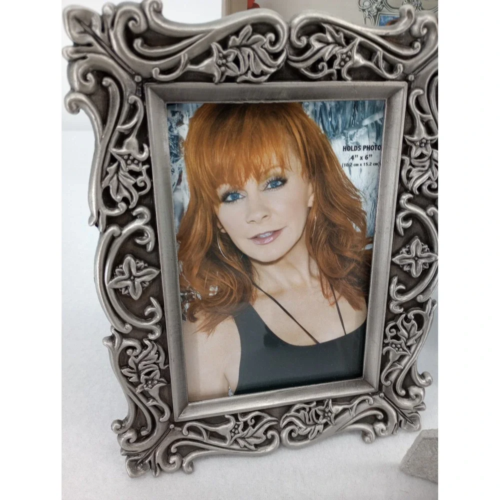 Reba Photo Frames Set of 3 Silver Ornate Scroll Floral Pewter Finish with Box